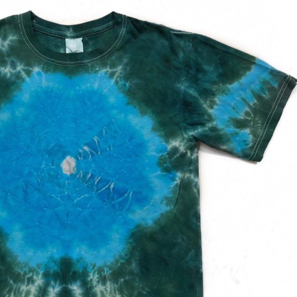Y2K Tie Dye Cotton Custom T-Shirt Green Size Small - Picture 2 of 8